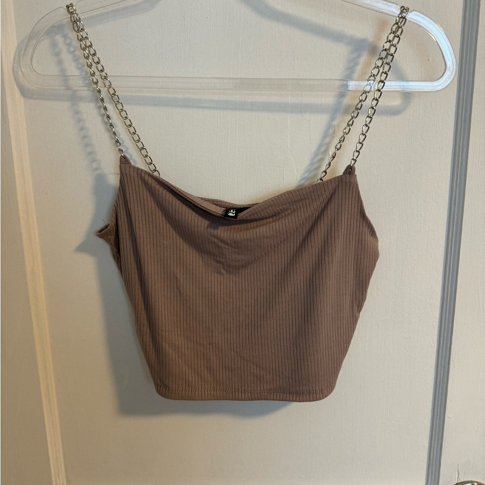 Tan cropped tank with chain straps. Brand new. Never worn.